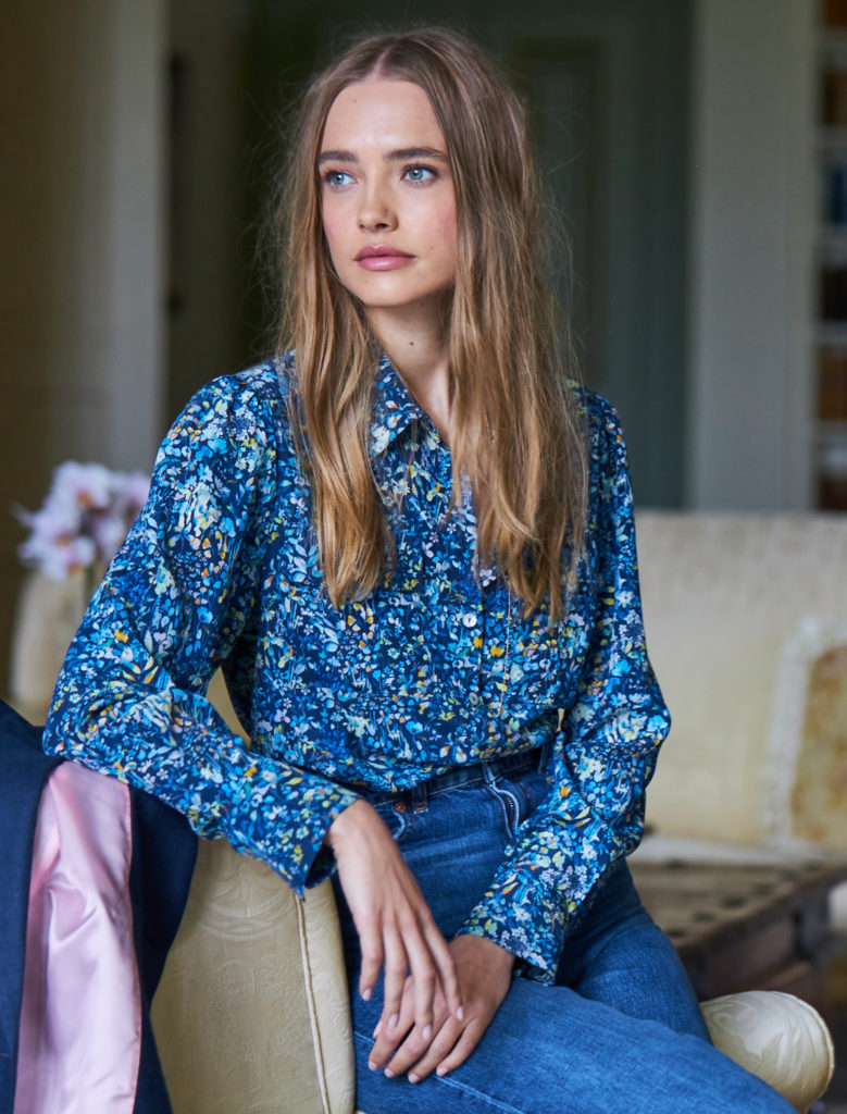 Utility Shirt in Liberty Silk Fabric, Navy Flower - Spring 21 - Really Wild